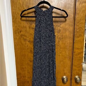Navy Polka Dot Halter-Style Tiered Maxi Dress